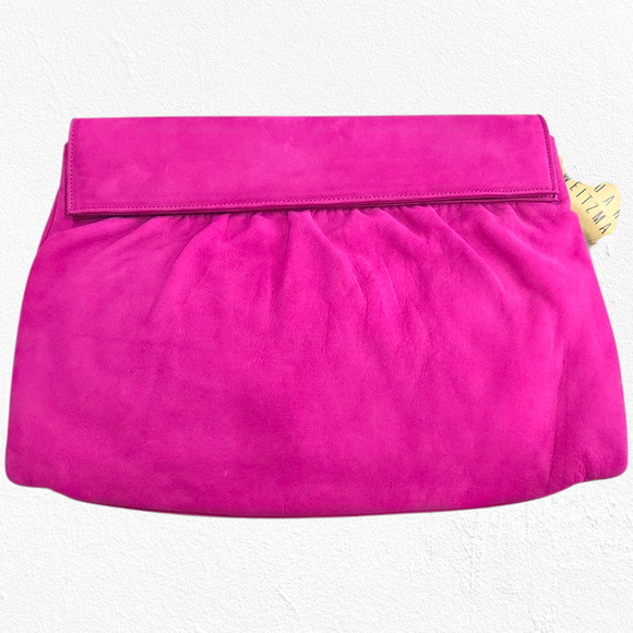 1980s Vintage Stuart Weitzman Hot Pink Nubuck Suede Clutch Shoulder Bag - Picture 1 of 8